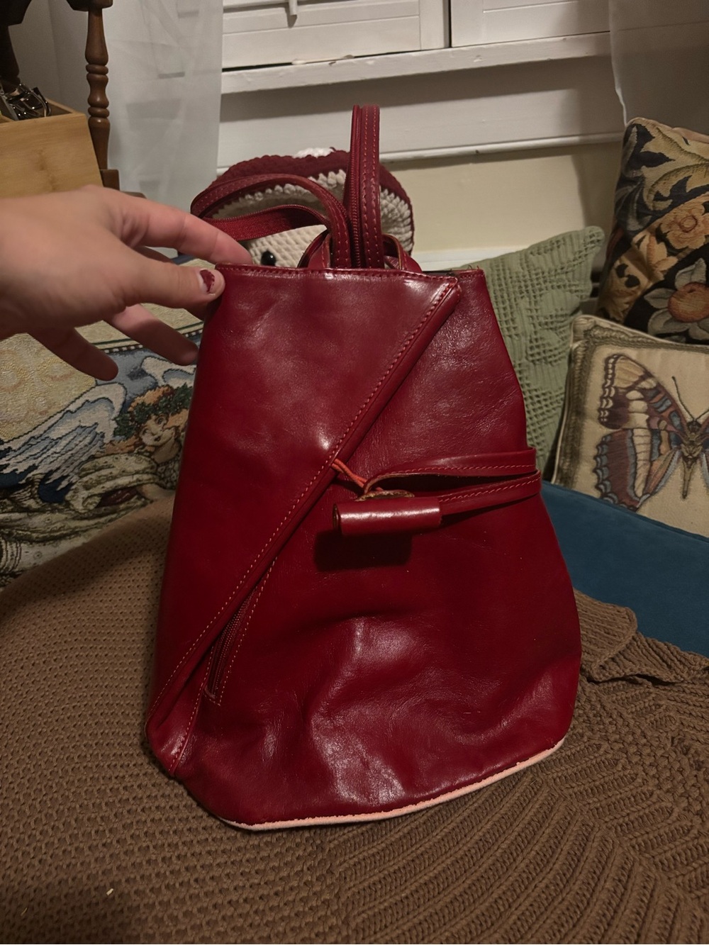 Red Leather Women's Backpack - Vera Pelle, Genuine Leather